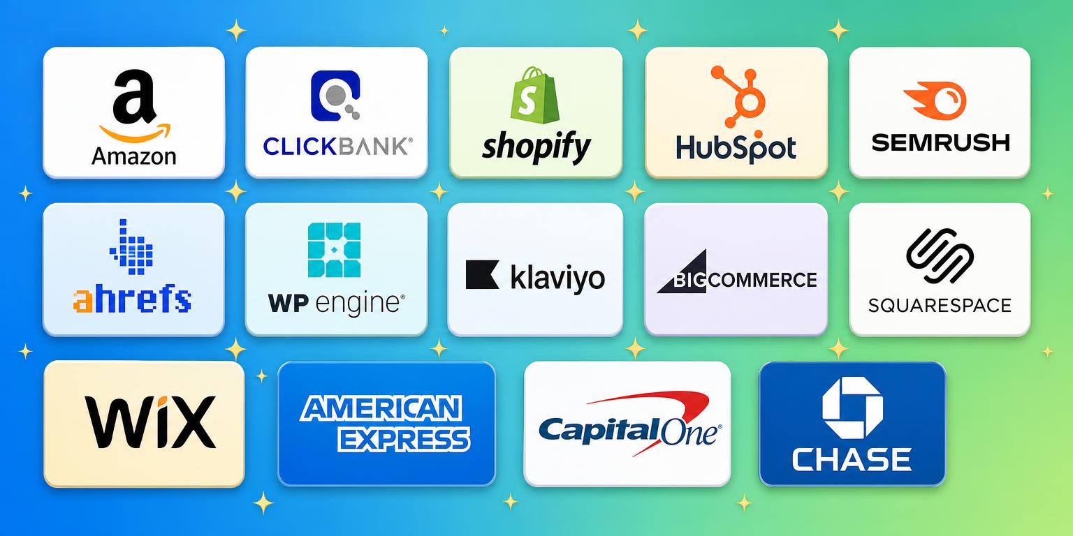 Top affiliate partner brands including Amazon ClickBank Shopify HubSpot Semrush Ahrefs WP Engine Klaviyo BigCommerce Squarespace Wix American Express Capital One and Chase. A visual guide to highest paying affiliate programs that help creators turn website clicks into cash through lifetime referral commissions. Featured on the High Paying Links directory of high value affiliate links, Awin global affiliate marketplace, Amazon Associates program, and Amazon affiliate storefront links offers. Perfect for TikTok creator affiliate revenue, YouTube description affiliate links, and Instagram bio link money looking to earn passive income online. Explore AI tools affiliate program, e-commerce affiliate storefront, and SaaS affiliate program payouts alongside classic Awin global affiliate marketplace inventory. Every listing is a link farm curation done right focused on Make Money Online with www.HighPayingLinks.com.