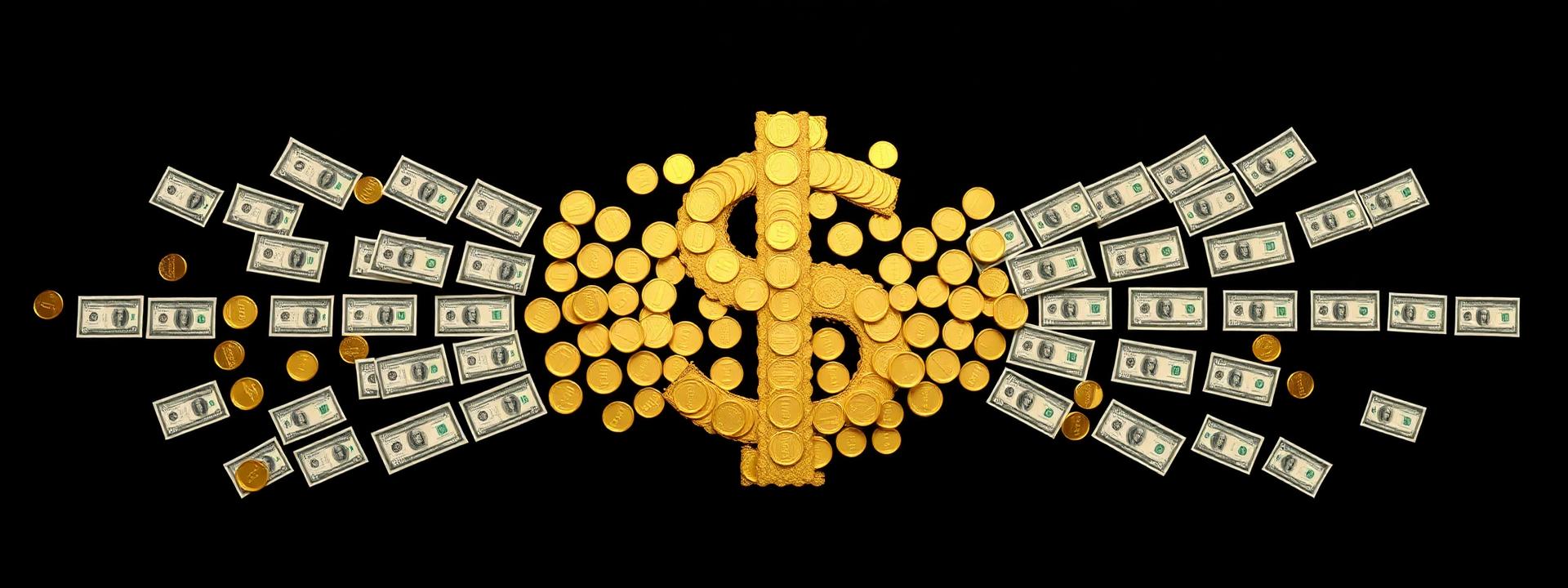 V119 — Overhead: giant golden $ symbol built from coins + cash — wealth banner wealth-banner-119 (Aerial) illustrating make money online with affiliate links. A visual guide to premium affiliate marketing links that help creators monetize your website traffic through flat rate referral bonuses. Featured on the High Paying Links directory of hand picked affiliate link directory, ClickBank digital product marketplace, ClickBank affiliate offers, and ShareASale merchant network offers. Perfect for blogger affiliate income, newsletter monetization strategy, and podcast sponsor and affiliate income looking to make money online. Explore web hosting affiliate commissions, VPN partner program bounties, and credit card affiliate CPA payouts alongside classic ClickBank digital product marketplace inventory. Every listing is a your complete affiliate link directory focused Make Money Online with www.HighPayingLinks.com.