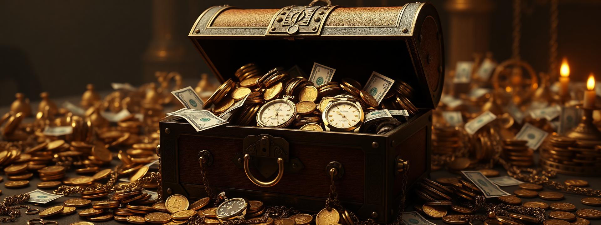 V4 — Treasure chest: gold coins, Rolex, jewelry — wealth banner wealth-banner-4 (Treasure) illustrating make money online with affiliate links. A visual guide to highest paying affiliate programs that help creators turn website clicks into cash through lifetime referral commissions. Featured on the High Paying Links directory of high value affiliate links, Rakuten Advertising affiliate deals, PartnerStack SaaS affiliate program, and Awin global affiliate marketplace offers. Perfect for content creator monetization, influencer income streams, and TikTok creator affiliate revenue looking to earn passive income online. Explore insurance lead referral bonuses, fintech affiliate revenue share, and AI tools affiliate program alongside classic Rakuten Advertising affiliate deals inventory. Every listing is a link farm curation done right focused on partner referral program Make Money Online with www.HighPayingLinks.com.
