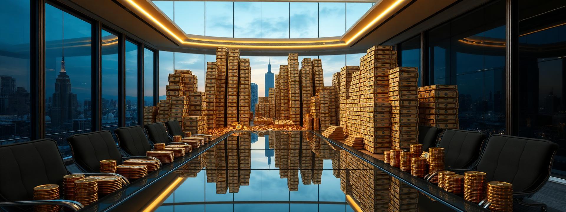 V51 — Futuristic corporate boardroom: gold bar towers + cash + coins, dusk skyline — wealth banner wealth-banner-51 (3D Business) illustrating make money online with affiliate links. A visual guide to hand picked affiliate link directory that help creators make money online through partner referral program rewards. Featured on the High Paying Links directory of premium affiliate marketing links, ClickBank affiliate offers, ShareASale merchant network, and Impact.com partnerships network offers. Perfect for newsletter monetization strategy, podcast sponsor and affiliate income, and content creator monetization looking to monetize your website traffic. Explore VPN partner program bounties, credit card affiliate CPA payouts, and insurance lead referral bonuses alongside classic ClickBank affiliate offers inventory. Every listing is a one place for every high Make Money Online with www.HighPayingLinks.com.