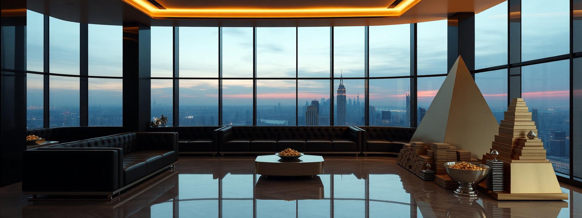 V94 — Executive skyscraper lounge: gold pyramids, cash, silver, dusk — wealth banner wealth-banner-94 (3D Business) illustrating make money online with affiliate links. A visual guide to premium affiliate marketing links that help creators monetize your website traffic through flat rate referral bonuses. Featured on the High Paying Links directory of hand picked affiliate link directory, ClickBank digital product marketplace, ClickBank affiliate offers, and ShareASale merchant network offers. Perfect for influencer income streams, TikTok creator affiliate revenue, and YouTube description affiliate links looking to make money online. Explore fintech affiliate revenue share, AI tools affiliate program, and e-commerce affiliate storefront alongside classic ClickBank digital product marketplace inventory. Every listing is a your complete affiliate link directory focused on referral commissions Make Money Online with www.HighPayingLinks.com.